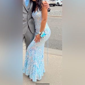 Clarisse size 2 prom dress, blue with ombré sequins throughout.